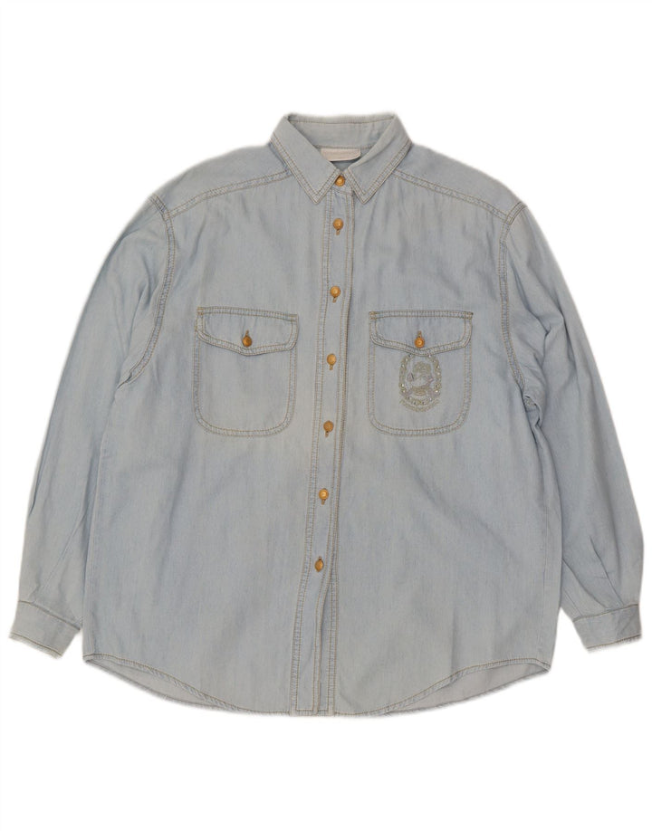 Roccobarocco Womens Oversized Denim Shirt IT 42 Medium Blue Cotton