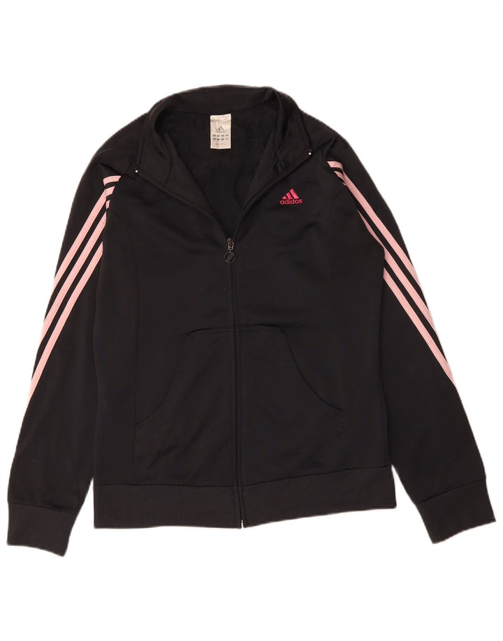 ADIDAS Womens Tracksuit Top Jacket UK 14 Medium Black Polyester
