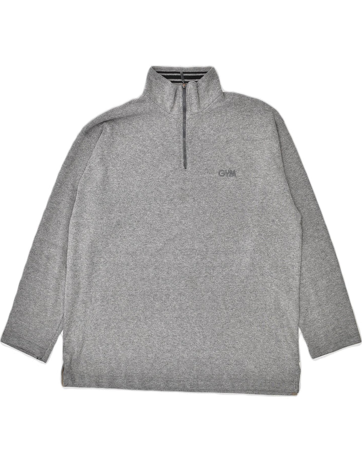 GYMNASIUM Mens Fleece Zip Neck Jumper Sweater XL Grey Cotton | Vintage | Thrift | Second-Hand | Used Clothing | Messina Hembry 
