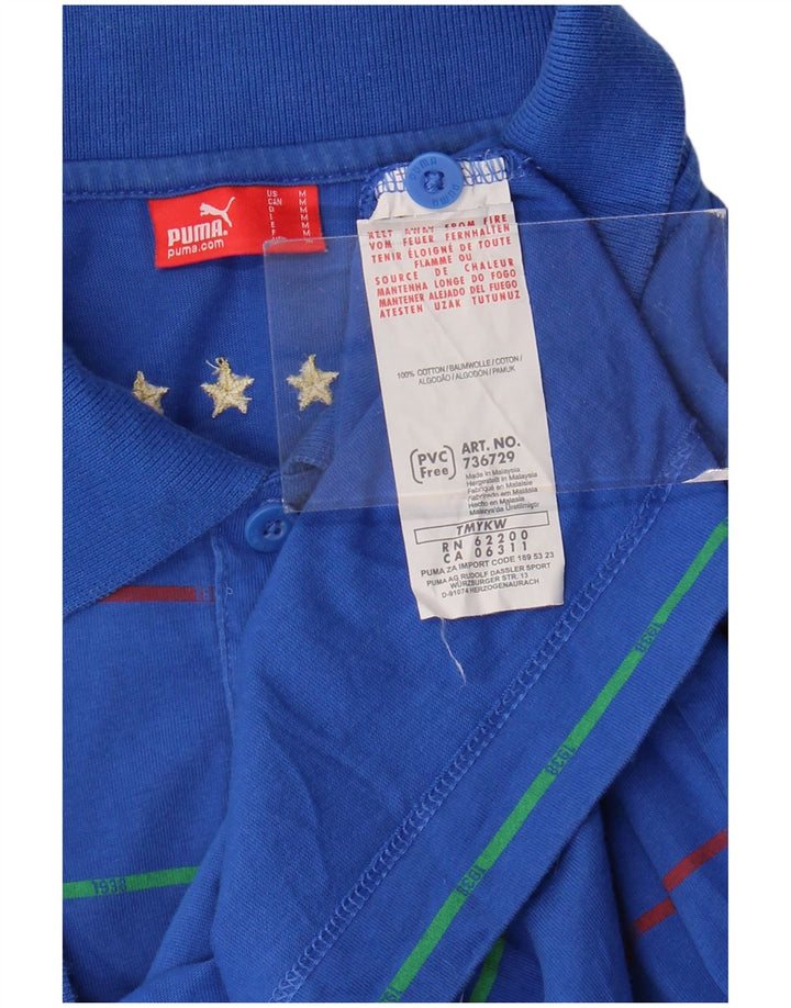 Puma Mens Italia Polo Shirt Medium Blue Striped Cotton