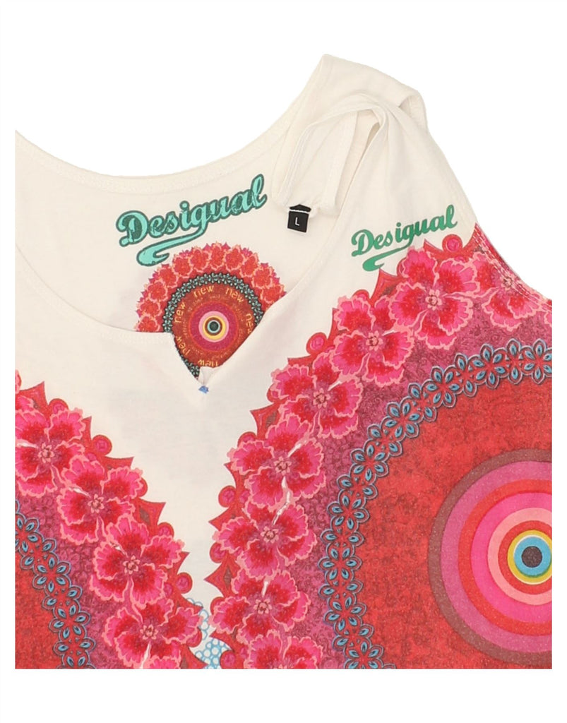 DESIGUAL Womens Sleeveless Graphic Tunic Top UK 14 Large White Floral | Vintage Desigual | Thrift | Second-Hand Desigual | Used Clothing | Messina Hembry 