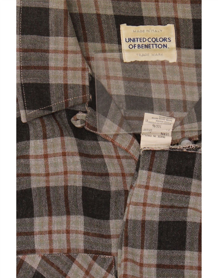 Benetton Womens Flannel Shirt UK 12 Medium Grey Check Viscose