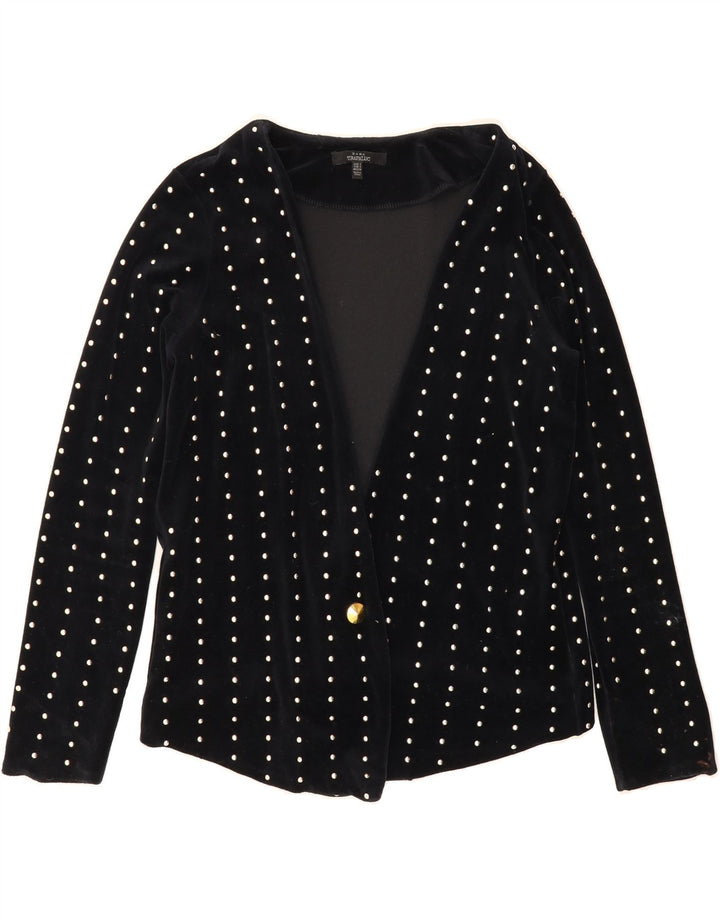 ZARA Womens Velvet 1 Button Blazer Jacket UK 10 Small Black Cotton Vintage Zara and Second-Hand Zara from Messina Hembry 