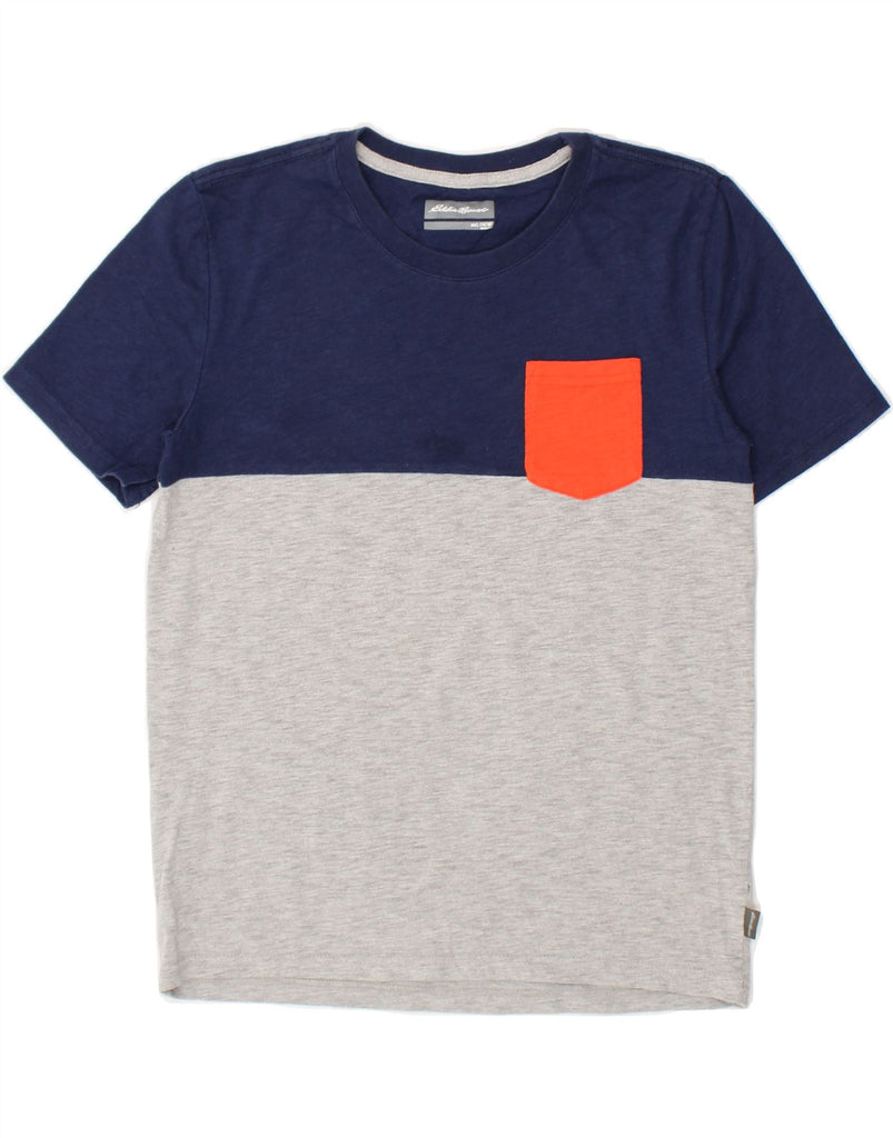 EDDIE BAUER Boys T-Shirt Top 14-15 Years Large Navy Blue Colourblock Vintage Eddie Bauer and Second-Hand Eddie Bauer from Messina Hembry 