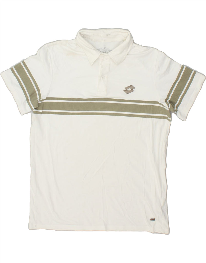 LOTTO Mens Slim Polo Shirt XL White Striped Cotton | Vintage Lotto | Thrift | Second-Hand Lotto | Used Clothing | Messina Hembry 