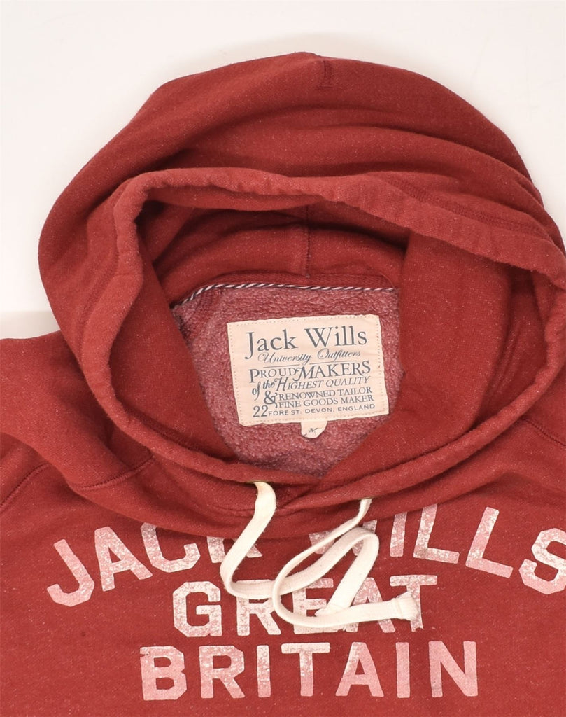 JACK WILLS Womens Graphic Hoodie Jumper UK 12 Medium Red Cotton | Vintage Jack Wills | Thrift | Second-Hand Jack Wills | Used Clothing | Messina Hembry 