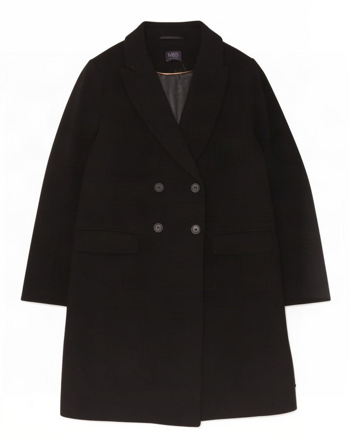 Marks & Spencer Womens Double Breasted Coat UK 14 Large Black Wool