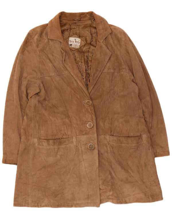 Vintage Womens Suede Overcoat UK 14 Medium Beige Leather