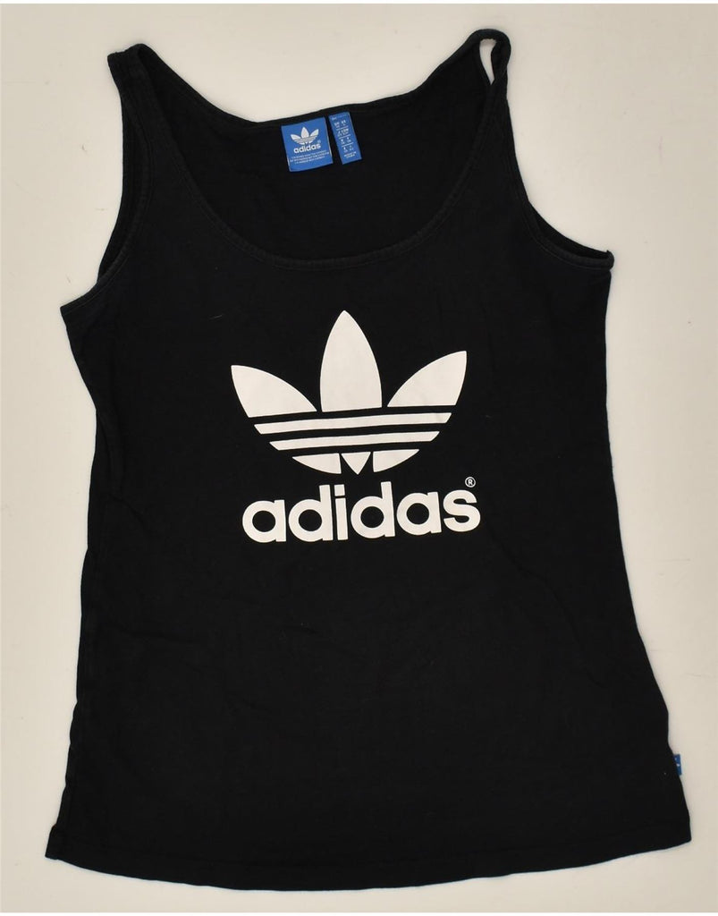 ADIDAS Womens Graphic Vest Top UK 10 Small Black Cotton | Vintage Adidas | Thrift | Second-Hand Adidas | Used Clothing | Messina Hembry 