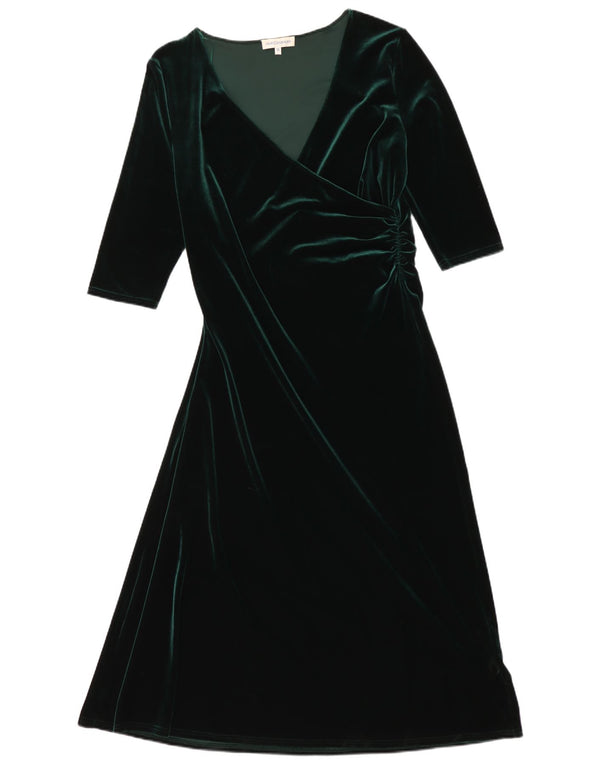 Vintage Womens Velour 3/4 Sleeve Maxi Dress UK 18 XL Green Polyester