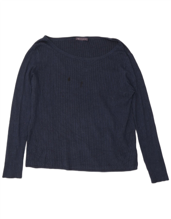 Marks & Spencer Womens Top Long Sleeve UK 24 4XL  Navy Blue Viscose