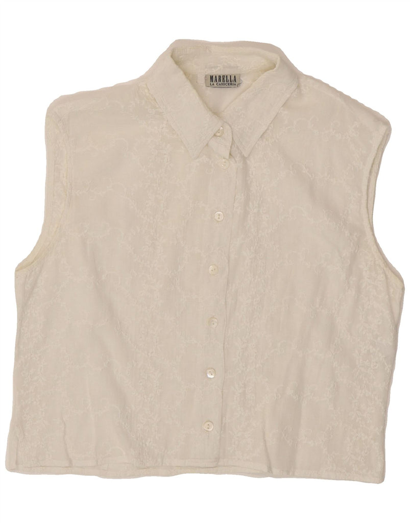MARELLA Womens Sleeveless Shirt Blouse UK 12 Medium  White Floral Vintage Marella and Second-Hand Marella from Messina Hembry 