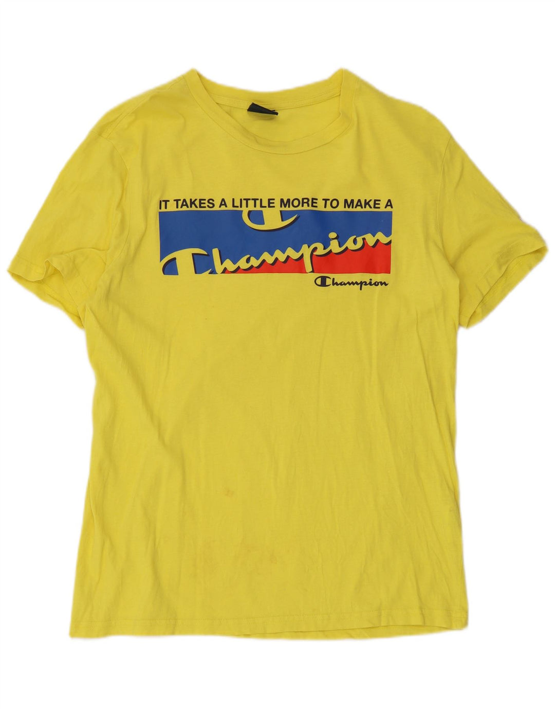 Champion Mens Graphic T-Shirt Top Medium Yellow Cotton