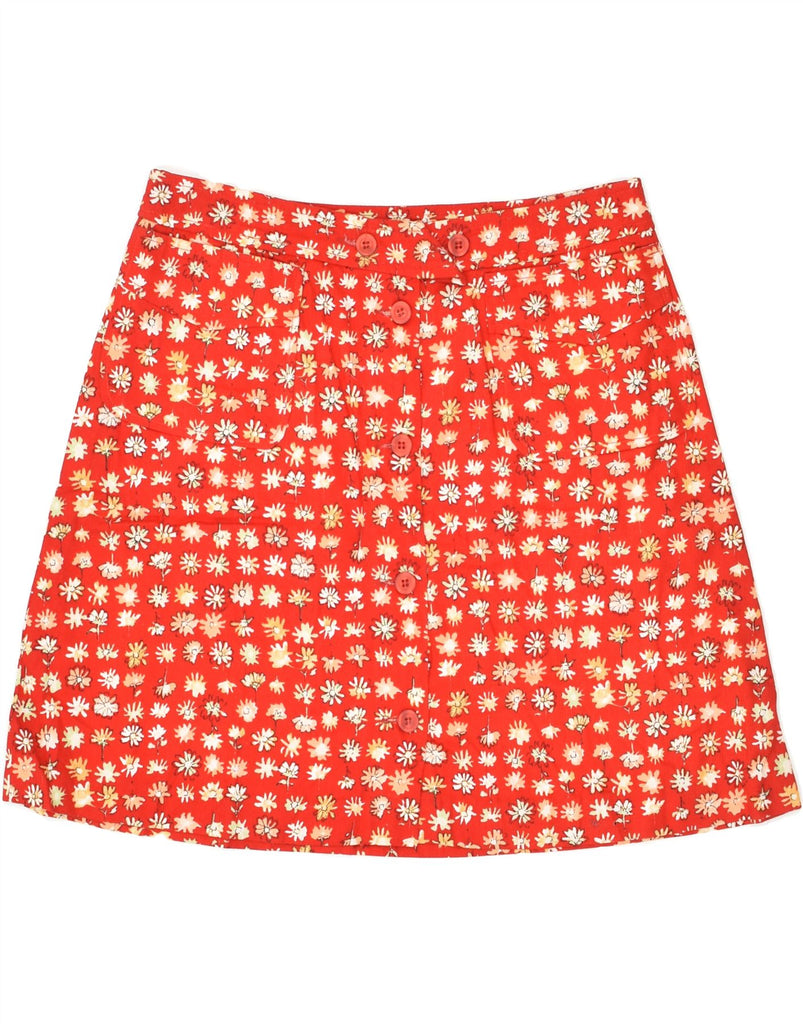 STEFANEL Womens High Waist A-Line Skirt IT 46 Large W29 Red Floral Cotton | Vintage Stefanel | Thrift | Second-Hand Stefanel | Used Clothing | Messina Hembry 