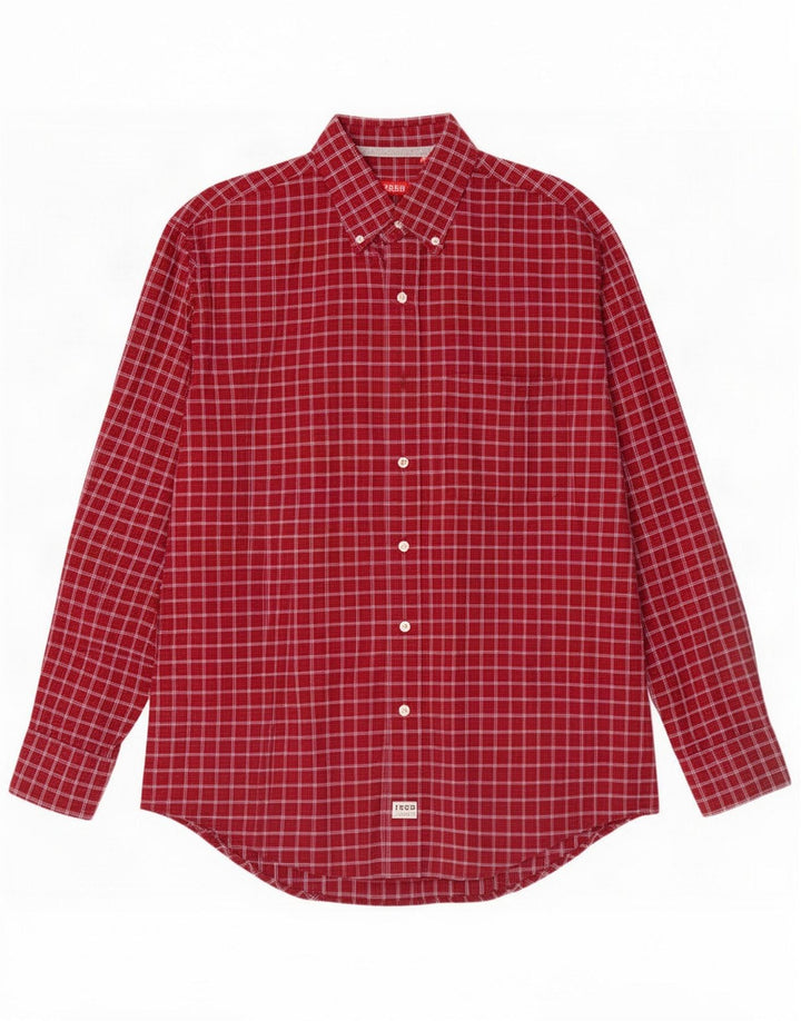 Izod Mens Shirt Medium Burgundy Plaid Cotton