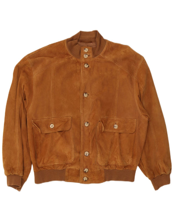 Vintage Mens Suede Bomber Jacket IT 50 Large Brown Leather