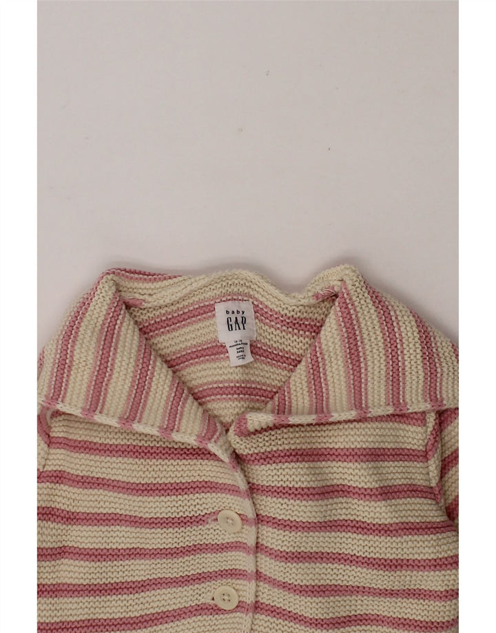 GAP Baby Girls Hooded Cardigan Sweater 12-18 Months Pink Striped Vintage Gap and Second-Hand Gap from Messina Hembry 
