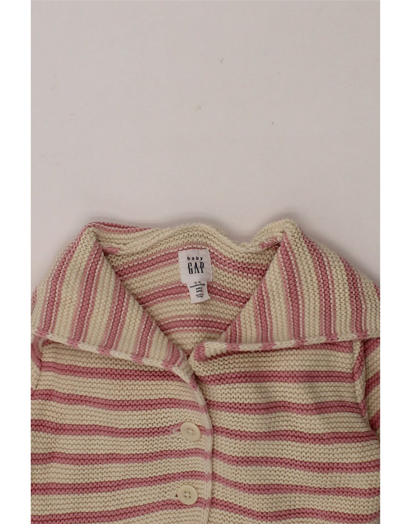 GAP Baby Girls Hooded Cardigan Sweater 12-18 Months Pink Striped Vintage Gap and Second-Hand Gap from Messina Hembry 