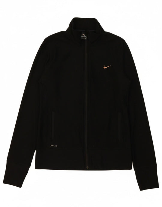 NIKE Womens Dri Fit Tracksuit Top Jacket UK 14 Medium Black