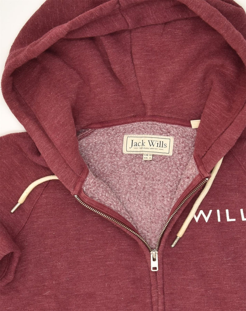 JACK WILLS Womens Zip Hoodie Sweater UK 10 Small Burgundy Cotton | Vintage Jack Wills | Thrift | Second-Hand Jack Wills | Used Clothing | Messina Hembry 