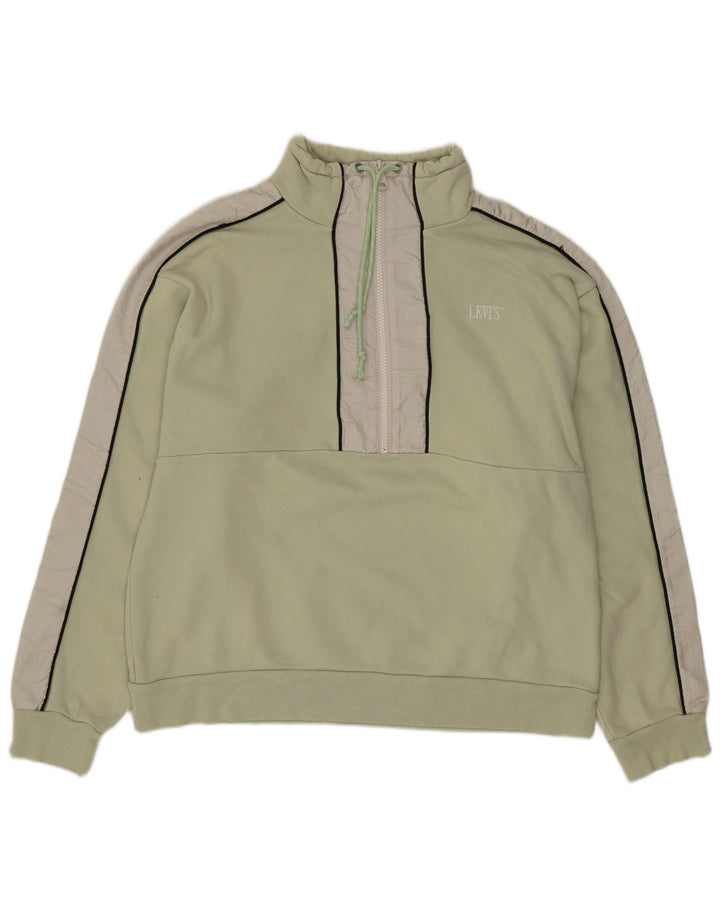 Levi's Womens Zip Neck Sweatshirt Jumper UK 14 Medium Green Colourblock
