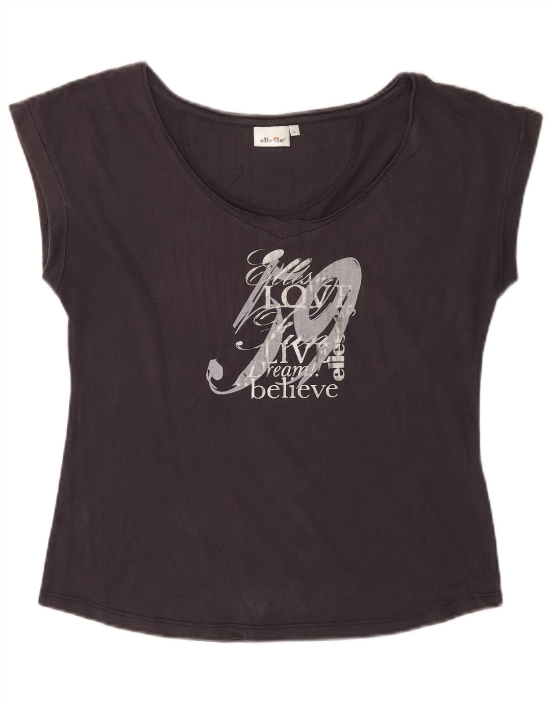 ELLESSE Womens Graphic T-Shirt Top UK 14 Large Navy Blue Cotton