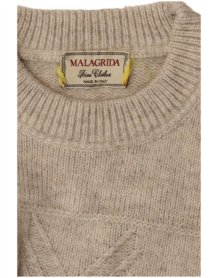 MALAGRIDA Mens Crew Neck Jumper Sweater Large Beige Geometric