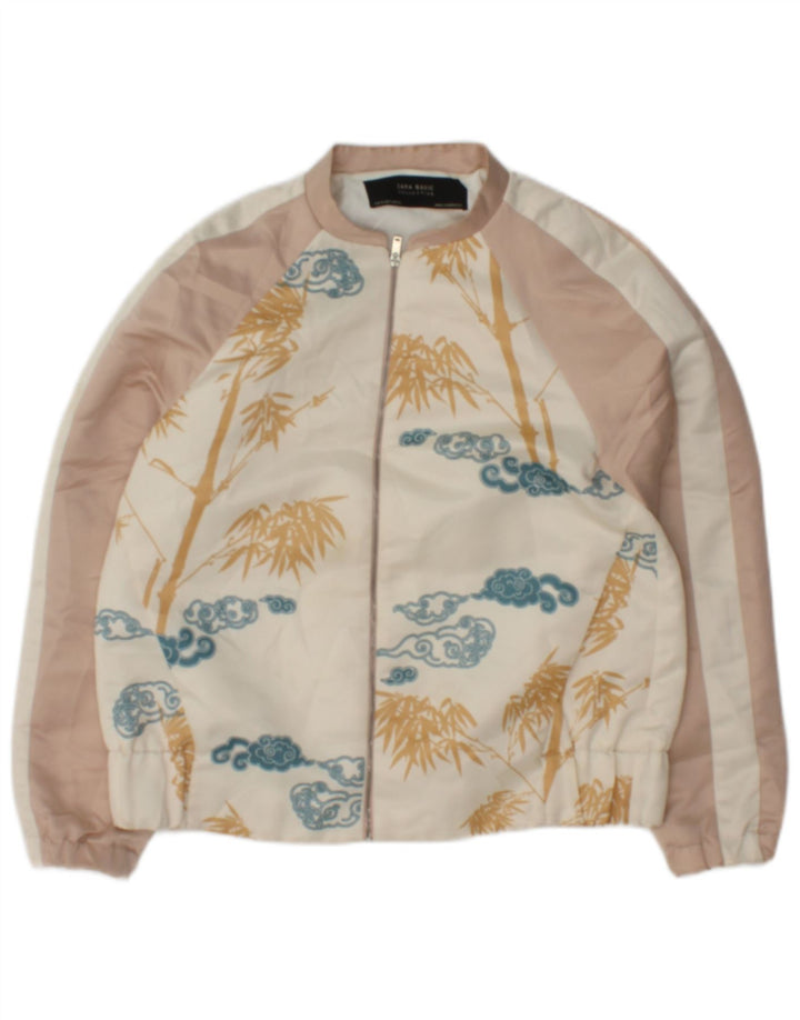 Zara Womens Bomber Jacket UK 10 Small White Floral Polyester