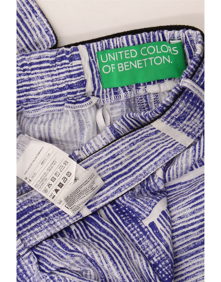 BENETTON Womens High Waist Hot Pants Medium W30 Blue Geometric Linen Vintage Benetton and Second-Hand Benetton from Messina Hembry 