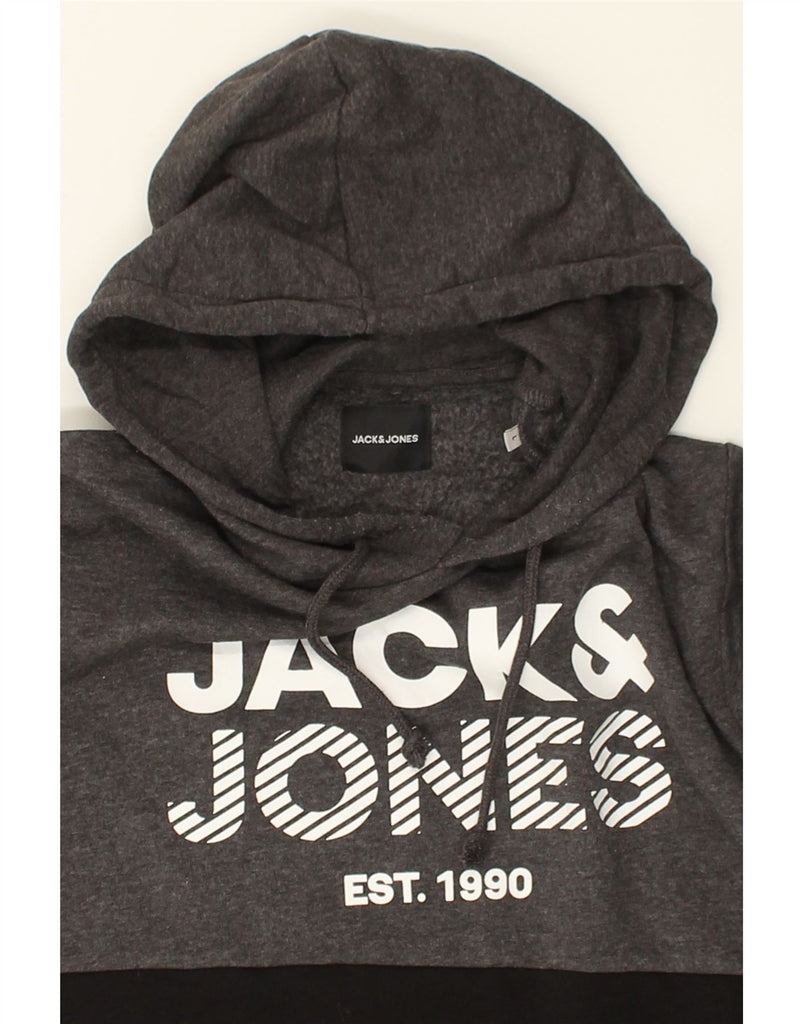 JACK & JONES Mens Graphic Hoodie Jumper Large Black Colourblock Cotton | Vintage Jack & Jones | Thrift | Second-Hand Jack & Jones | Used Clothing | Messina Hembry 