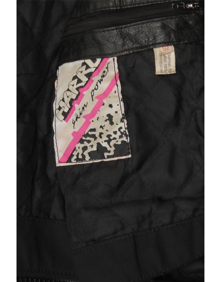 Harro Mens Leather Racer Jacket IT 52 XL Black Leather