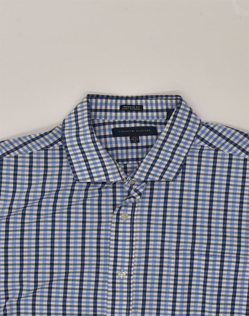 TOMMY HILFIGER Mens Regular Fit Shirt Size 17 1/2 XL Blue Check Cotton | Vintage Tommy Hilfiger | Thrift | Second-Hand Tommy Hilfiger | Used Clothing | Messina Hembry 