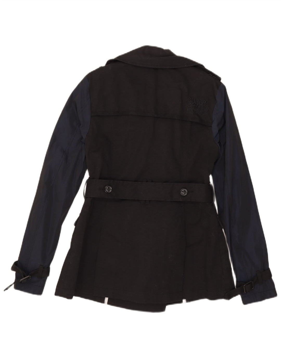 Superdry Womens Trench Coat UK 10 Small Black Colourblock Cotton