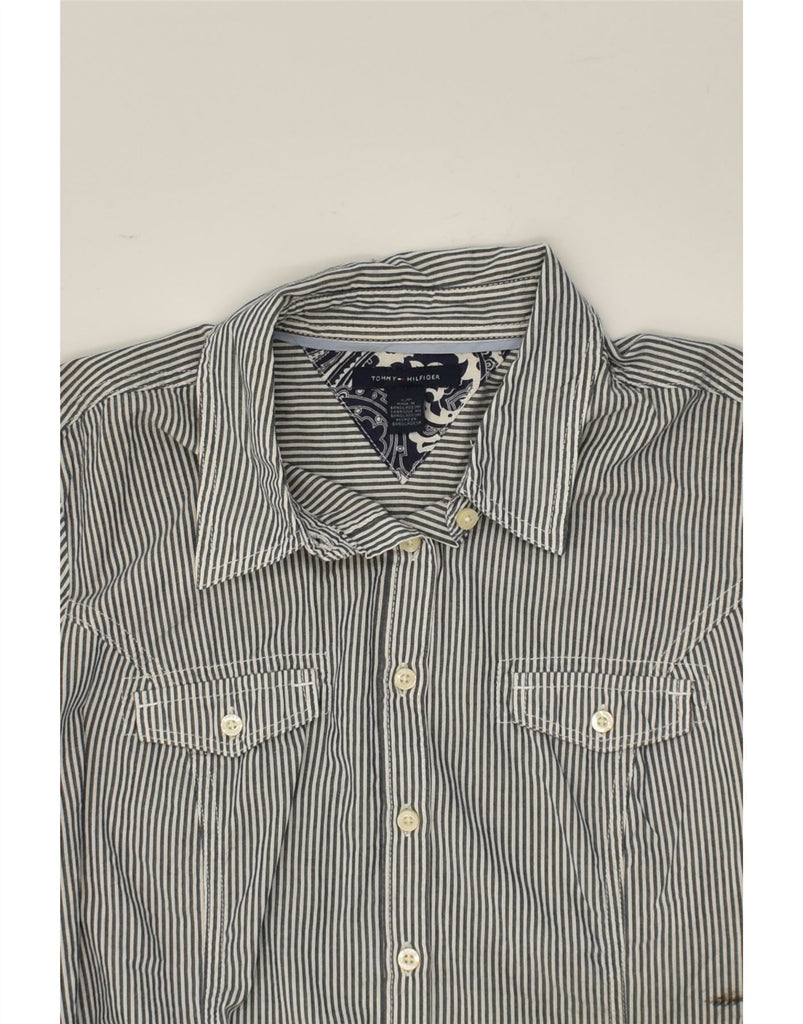 TOMMY HILFIGER Womens Shirt UK 8 Small Grey Pinstripe Cotton | Vintage Tommy Hilfiger | Thrift | Second-Hand Tommy Hilfiger | Used Clothing | Messina Hembry 