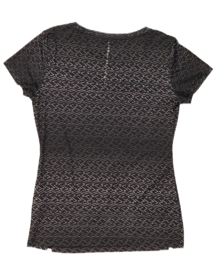 Lotto Womens T-Shirt Top UK 12 Medium Black Chevron Polyester