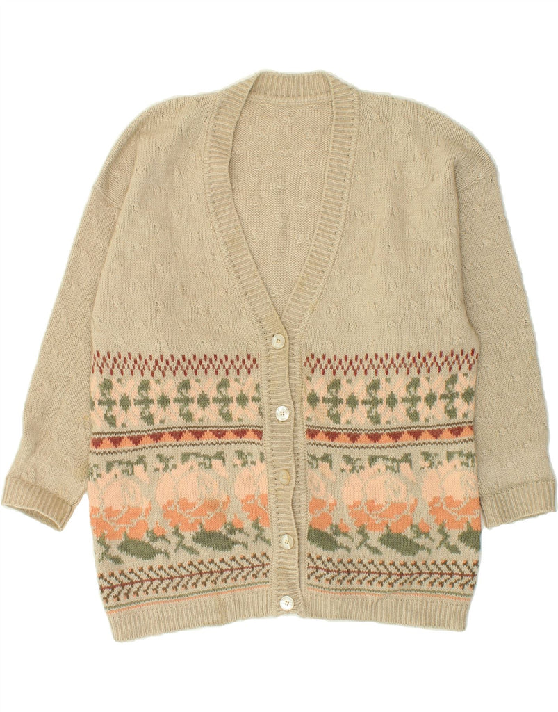 VINTAGE Womens Cardigan Sweater UK 18 XL Beige Floral | Vintage Vintage | Thrift | Second-Hand Vintage | Used Clothing | Messina Hembry 