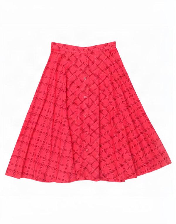 Vintage Womens Flared Skirt Small W26 Pink Plaid Cotton