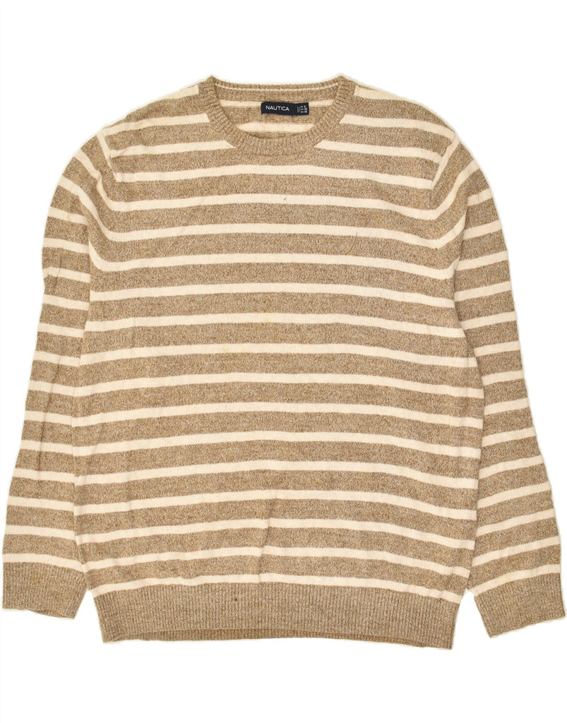 NAUTICA Mens Crew Neck Jumper Sweater XL Beige Striped Cotton | Vintage Nautica | Thrift | Second-Hand Nautica | Used Clothing | Messina Hembry 