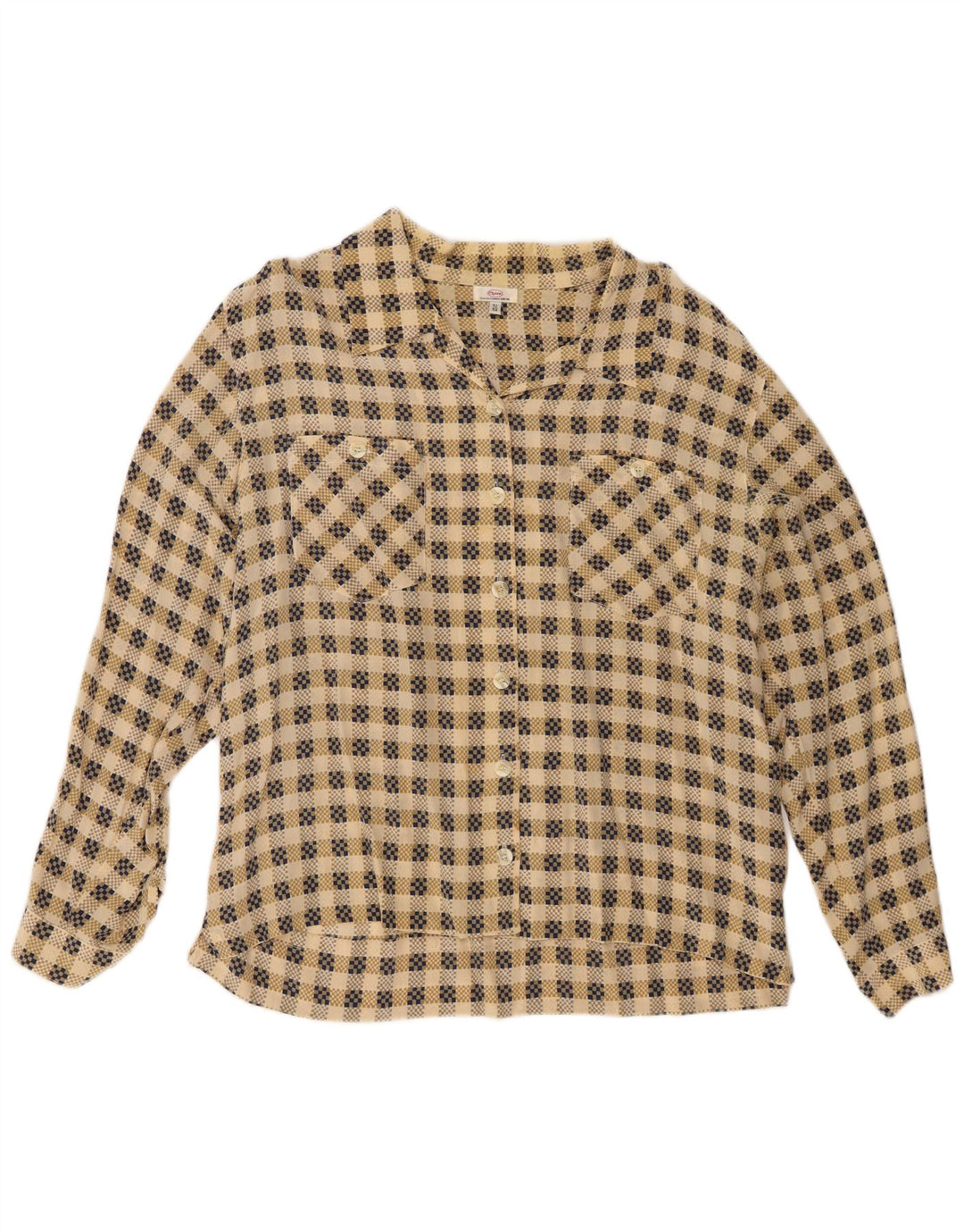 cherie Womens Shirt IT 52/54 2XL Beige Check Silk
