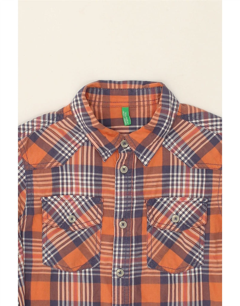 BENETTON Boys Shirt 9-10 Years Orange Check Cotton | Vintage Benetton | Thrift | Second-Hand Benetton | Used Clothing | Messina Hembry 