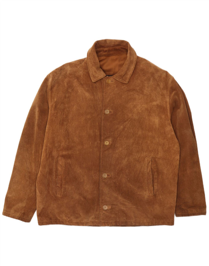 Vintage Mens Suede Jacket IT 54 2XL Brown Leather