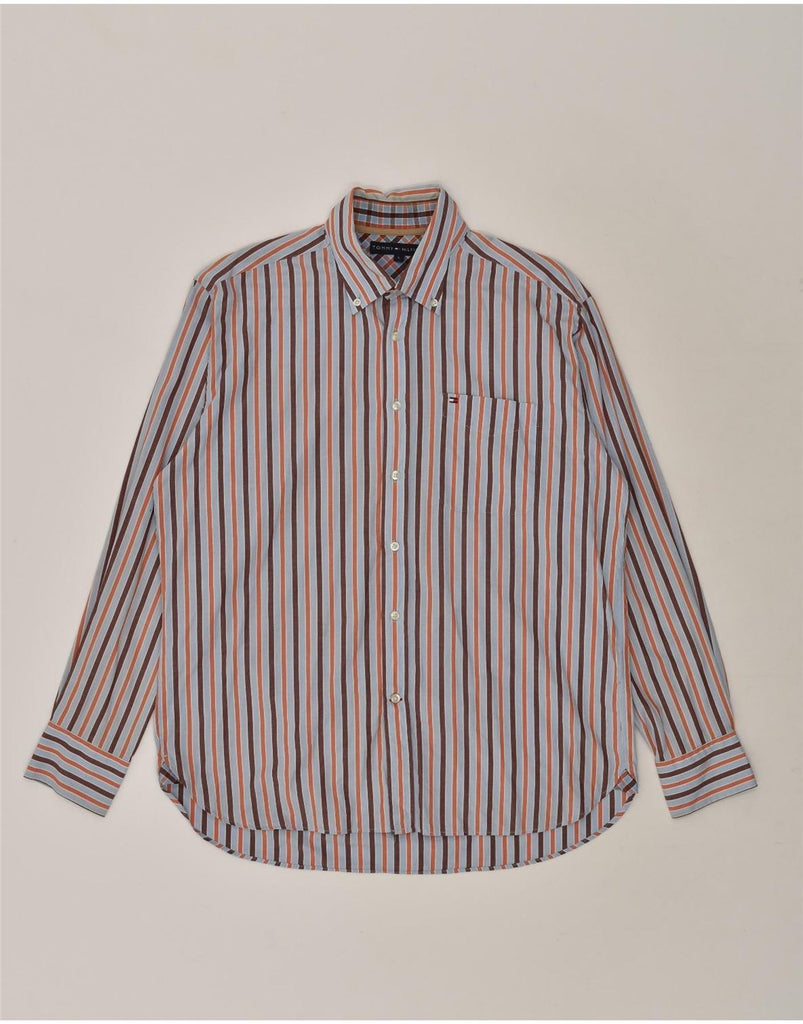 TOMMY HILFIGER Mens Shirt Large Grey Striped Cotton | Vintage Tommy Hilfiger | Thrift | Second-Hand Tommy Hilfiger | Used Clothing | Messina Hembry 