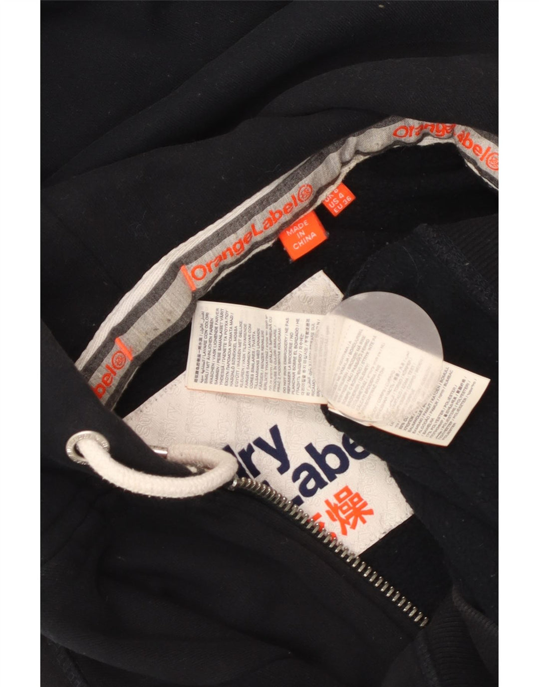 Superdry Womens Zip Hoodie Sweater UK 8 Small Black Cotton