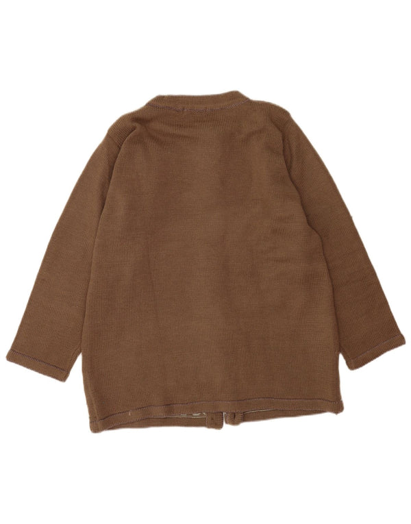 Vintage Womens Cardigan Sweater UK 16 Large Brown Floral Wool