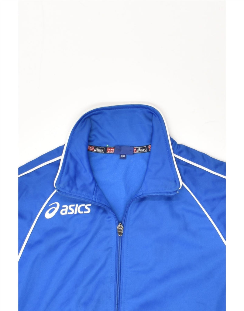 ASICS Boys Graphic Tracksuit Top Jacket 7-8 Years Blue Polyester | Vintage Asics | Thrift | Second-Hand Asics | Used Clothing | Messina Hembry 