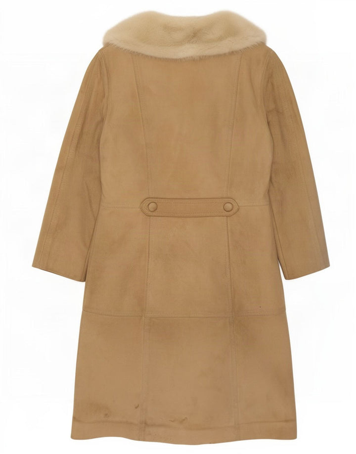 Vintage Womens Shearling Coat UK 14 Medium Beige Leather