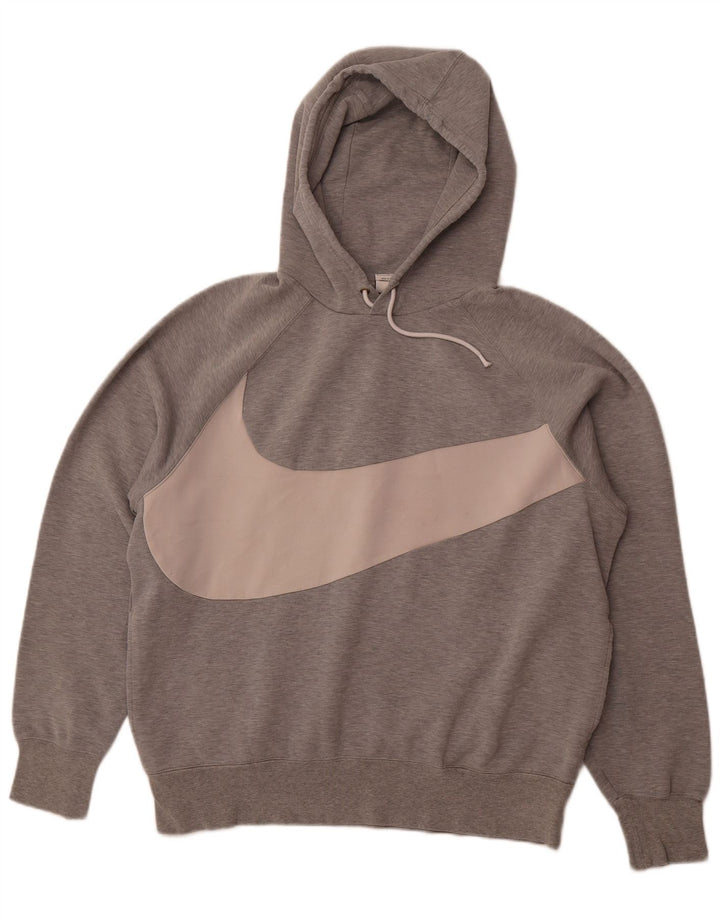 NIKE Mens Graphic Hoodie Jumper Large Grey Cotton