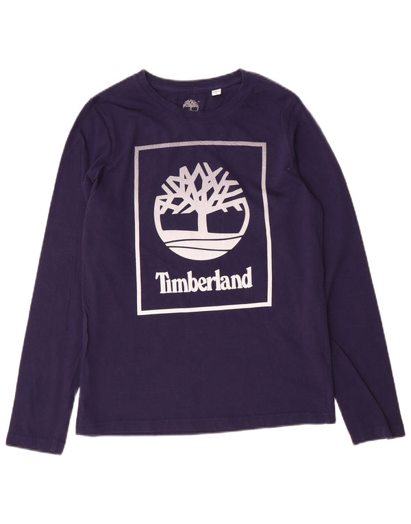 Timberland Boys Graphic Top Long Sleeve 13-14 Years Small Navy Blue Cotton