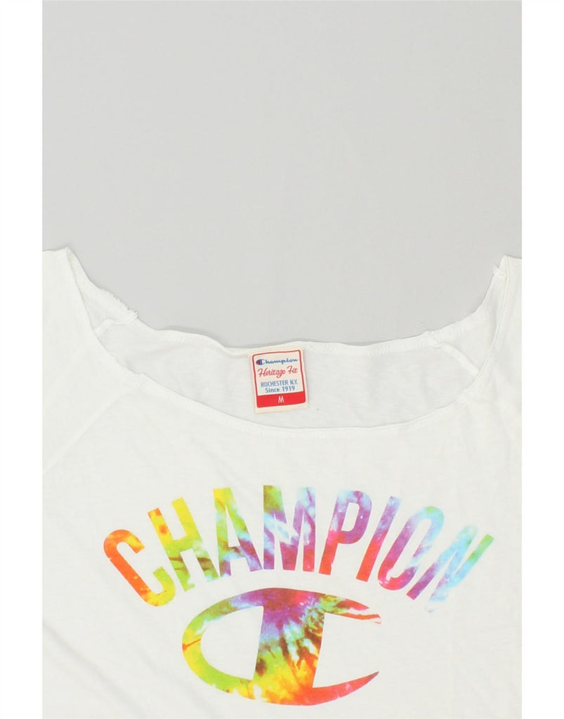 CHAMPION Womens Heritage Fit Graphic T-Shirt Top UK 12 Medium White Vintage Champion and Second-Hand Champion from Messina Hembry 