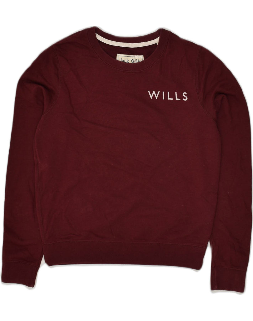 JACK WILLS Womens Graphic Sweatshirt Jumper UK 8 Small  Burgundy Cotton | Vintage Jack Wills | Thrift | Second-Hand Jack Wills | Used Clothing | Messina Hembry 